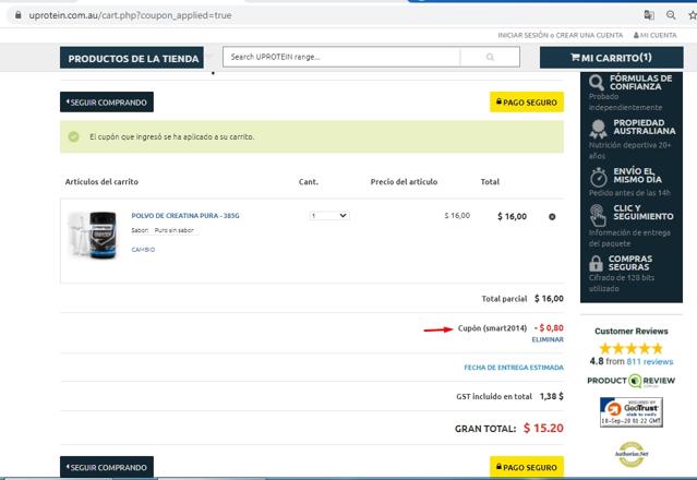 Uprotein checkout page showing Uprotein coupon code box | Screenshot taken by SimplyCodes community member on Sep 9, 2020