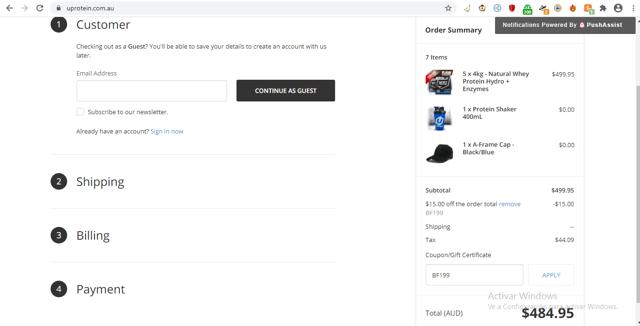 Uprotein checkout page showing Uprotein coupon code box | Screenshot taken by SimplyCodes community member on Nov 26, 2020