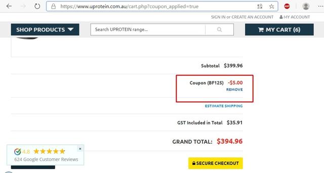 Uprotein checkout page showing Uprotein coupon code box | Screenshot taken by SimplyCodes community member on Nov 26, 2020