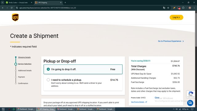 UPS checkout page showing UPS promo code box | Screenshot taken by SimplyCodes community member on Aug 27, 2025