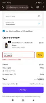 HOLIDAY10 coupon verification screenshot