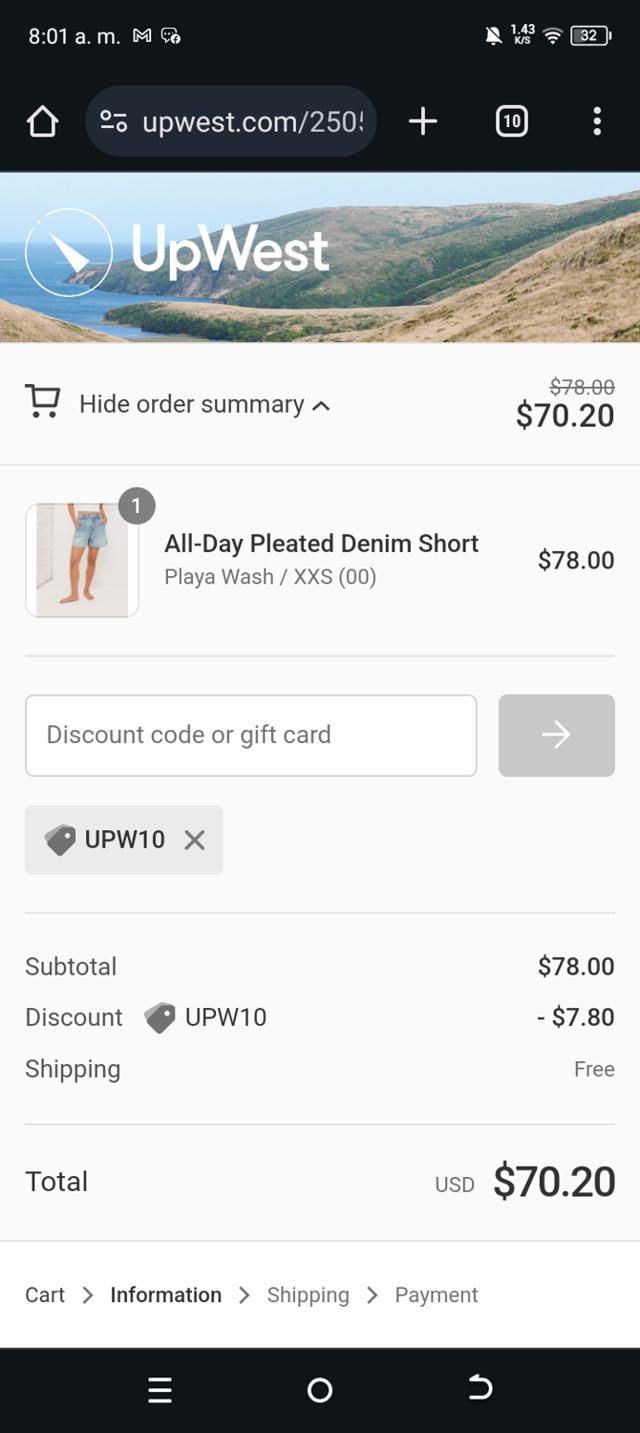 Upwest checkout page showing Upwest coupon code box | Screenshot taken by SimplyCodes community member on Jun 4, 2024
