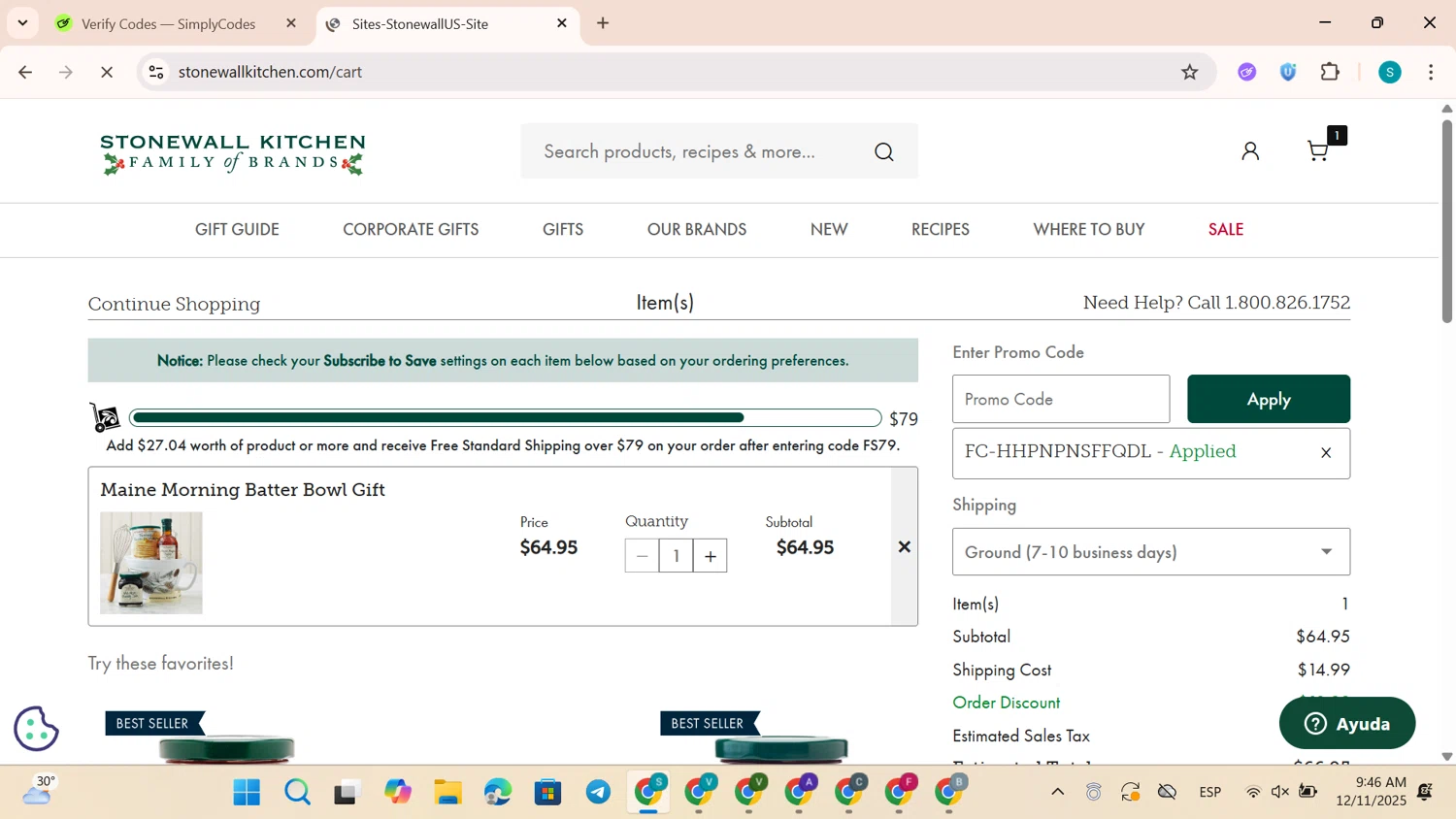 Urban Accents promo code screenshot showing code FC-HHPNPNSFFQDL applied at Urban Accents checkout page. Uploaded by SimplyCodes community member TreasureEagle4642 on Dec 11, 2025