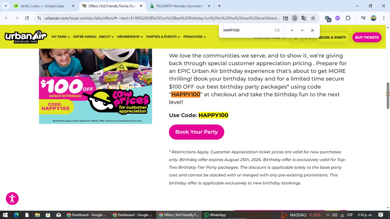 Urban Air Adventure Park checkout page showing Urban Air Adventure Park promo code box | Screenshot taken by SimplyCodes community member on Nov 12, 2025