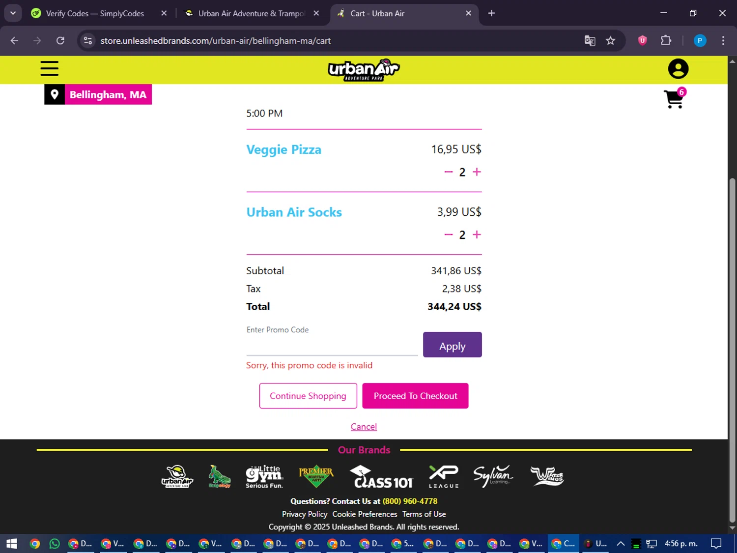 Urban Air Adventure Park promo code screenshot showing code BELLBDAY100 applied at Urban Air Adventure Park checkout page. Uploaded by SimplyCodes community member juiceWRLD on Oct 20, 2025