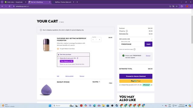 Urban Decay checkout page showing Urban Decay coupon code box | Screenshot taken by SimplyCodes community member on Oct 12, 2024