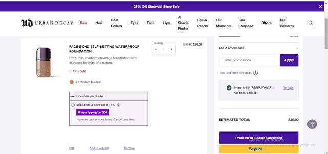 Urban Decay checkout page showing Urban Decay coupon code box | Screenshot taken by SimplyCodes community member on Sep 9, 2024