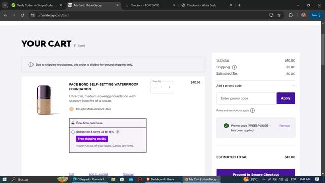 Urban Decay checkout page showing Urban Decay coupon code box | Screenshot taken by SimplyCodes community member on Sep 20, 2024