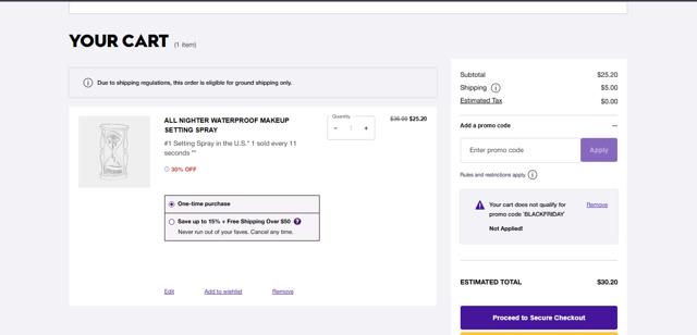 Urban Decay checkout page showing Urban Decay coupon code box | Screenshot taken by SimplyCodes community member on Dec 3, 2024
