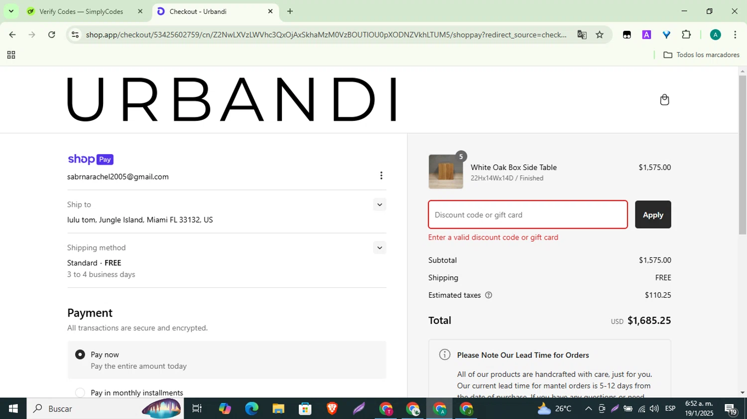 Urbandi discount code screenshot showing code FESTIVE15 applied at Urbandi checkout page. Uploaded by SimplyCodes community member ThriftyMaverick3223 on Jan 19, 2025
