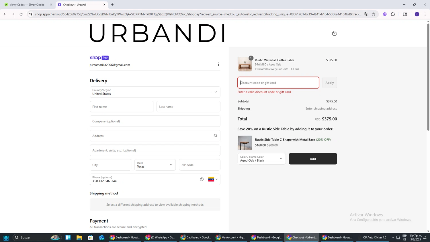 Urbandi discount code screenshot showing code ARSI20 applied at Urbandi checkout page. Uploaded by SimplyCodes community member AberthGotopo on Jun 4, 2025