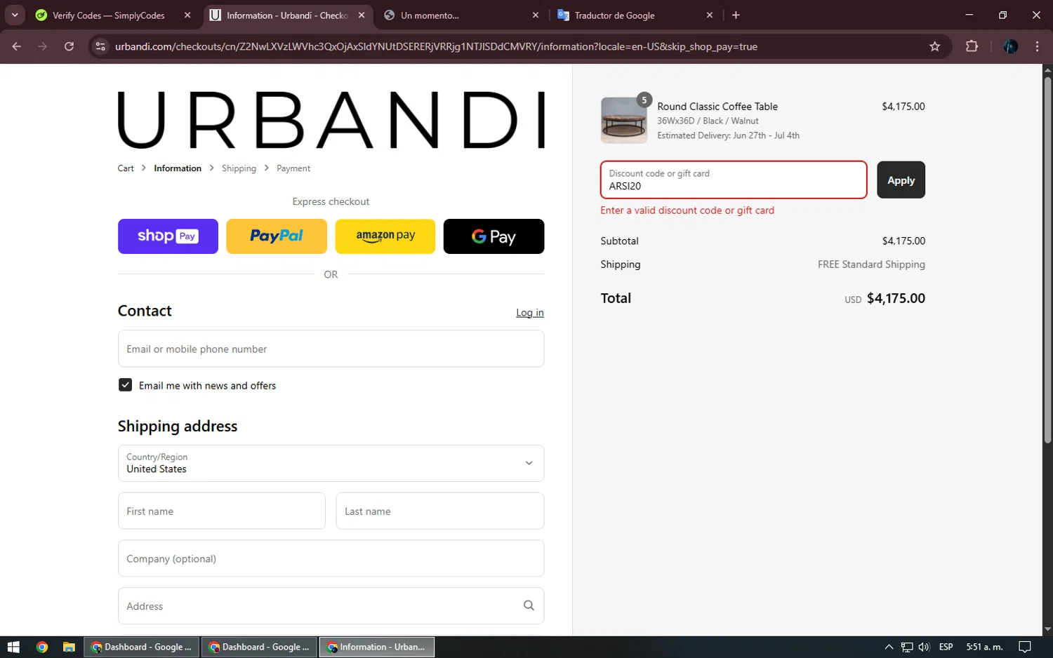 Urbandi discount code screenshot showing code ARSI20 applied at Urbandi checkout page. Uploaded by SimplyCodes community member Kurokenshi on Jun 4, 2025
