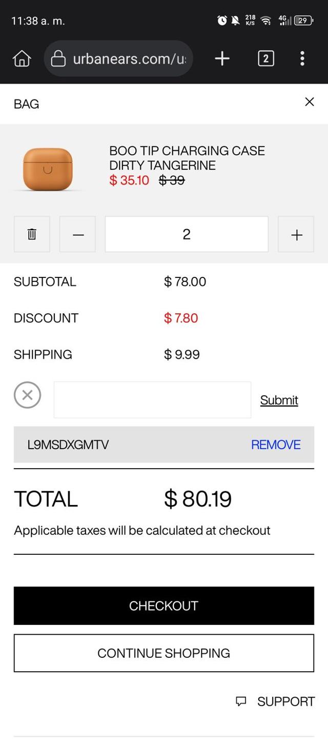 Urbanears checkout page showing Urbanears discount code box | Screenshot taken by SimplyCodes community member on Jul 23, 2025