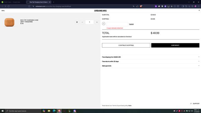 Urbanears checkout page showing Urbanears discount code box | Screenshot taken by SimplyCodes community member on Aug 21, 2025