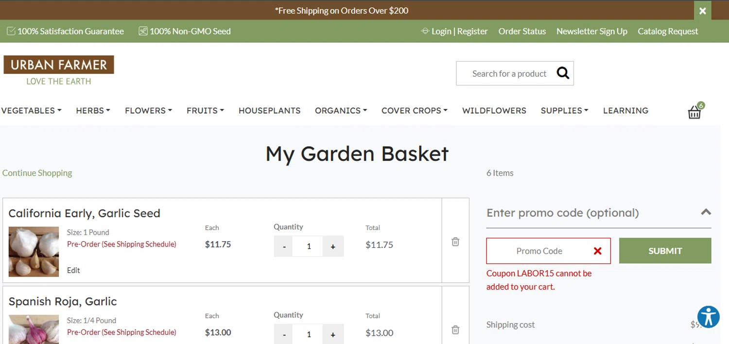 Urban Farmer promo code screenshot showing code LABOR15 applied at Urban Farmer checkout page. Uploaded by SimplyCodes community member SwiftWarden970 on Sep 15, 2025