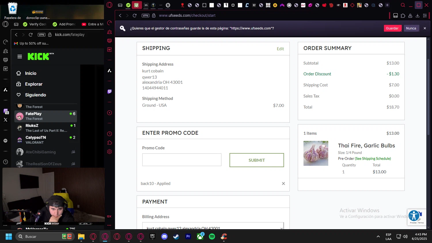 Urban Farmer promo code screenshot showing code BACK10 applied at Urban Farmer checkout page. Uploaded by SimplyCodes community member leonardocamacho2 on Jun 25, 2025