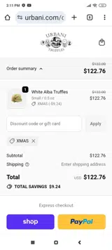 Urbani Truffles coupon verification screenshot