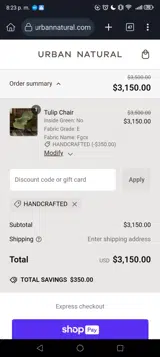 HANDCRAFTED coupon verification screenshot