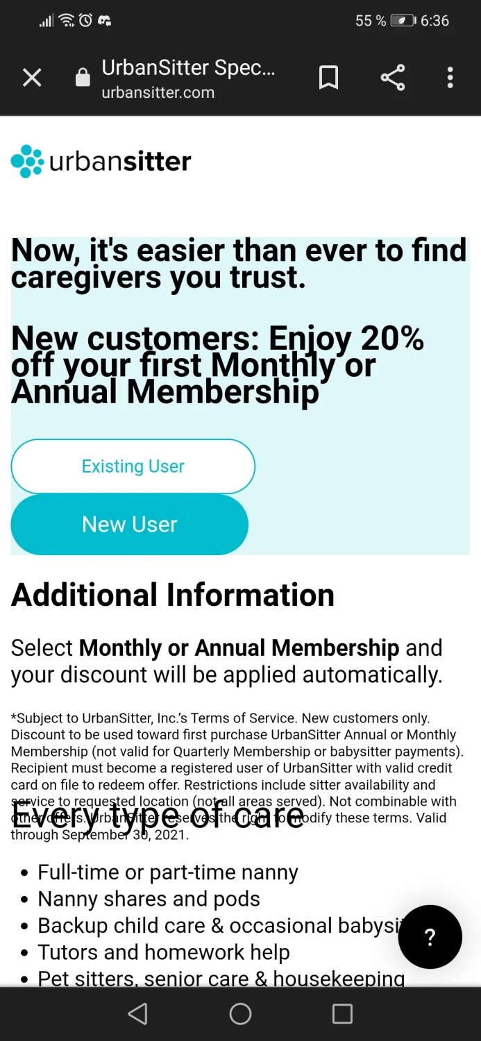 UrbanSitter checkout page showing UrbanSitter promo code box | Screenshot taken by SimplyCodes community member on Feb 2, 2022