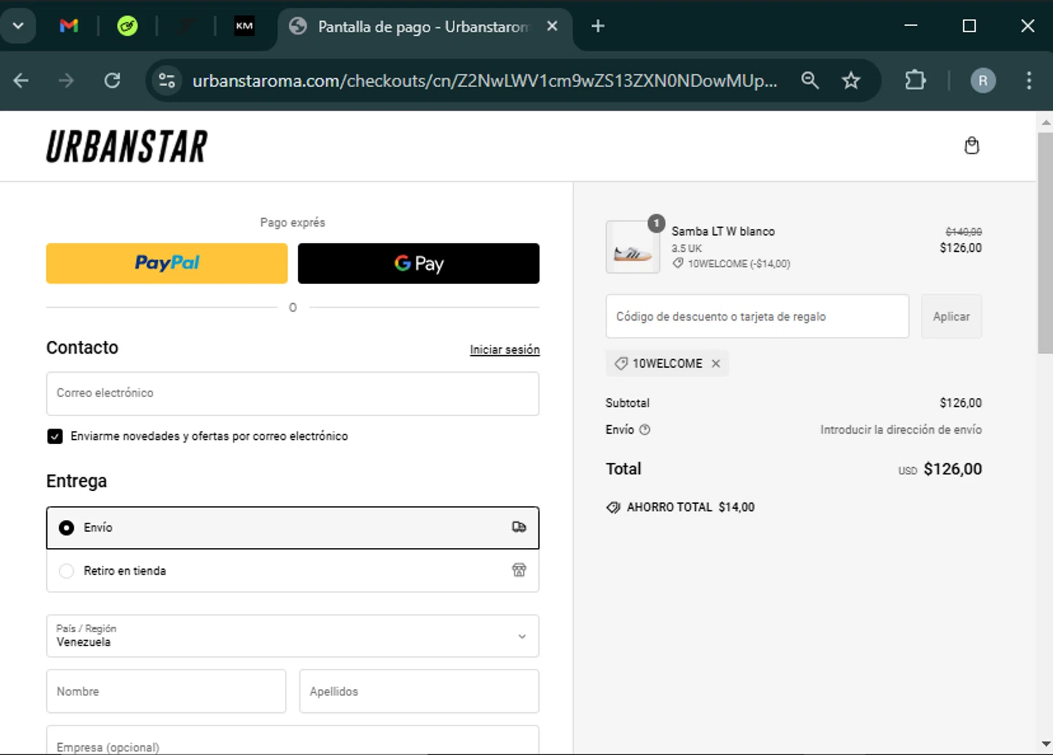 Urbanstar discount code screenshot showing code 10WELCOME applied at Urbanstar checkout page. Uploaded by SimplyCodes community member PrimeWhiz5416 on Feb 16, 2025
