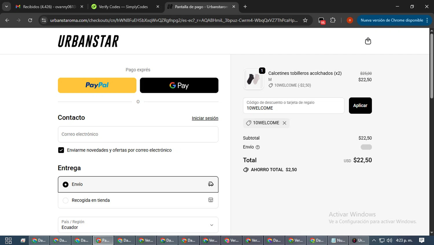 Urbanstar discount code screenshot showing code 10WELCOME applied at Urbanstar checkout page. Uploaded by SimplyCodes community member WiseTracker2171 on Jan 31, 2026