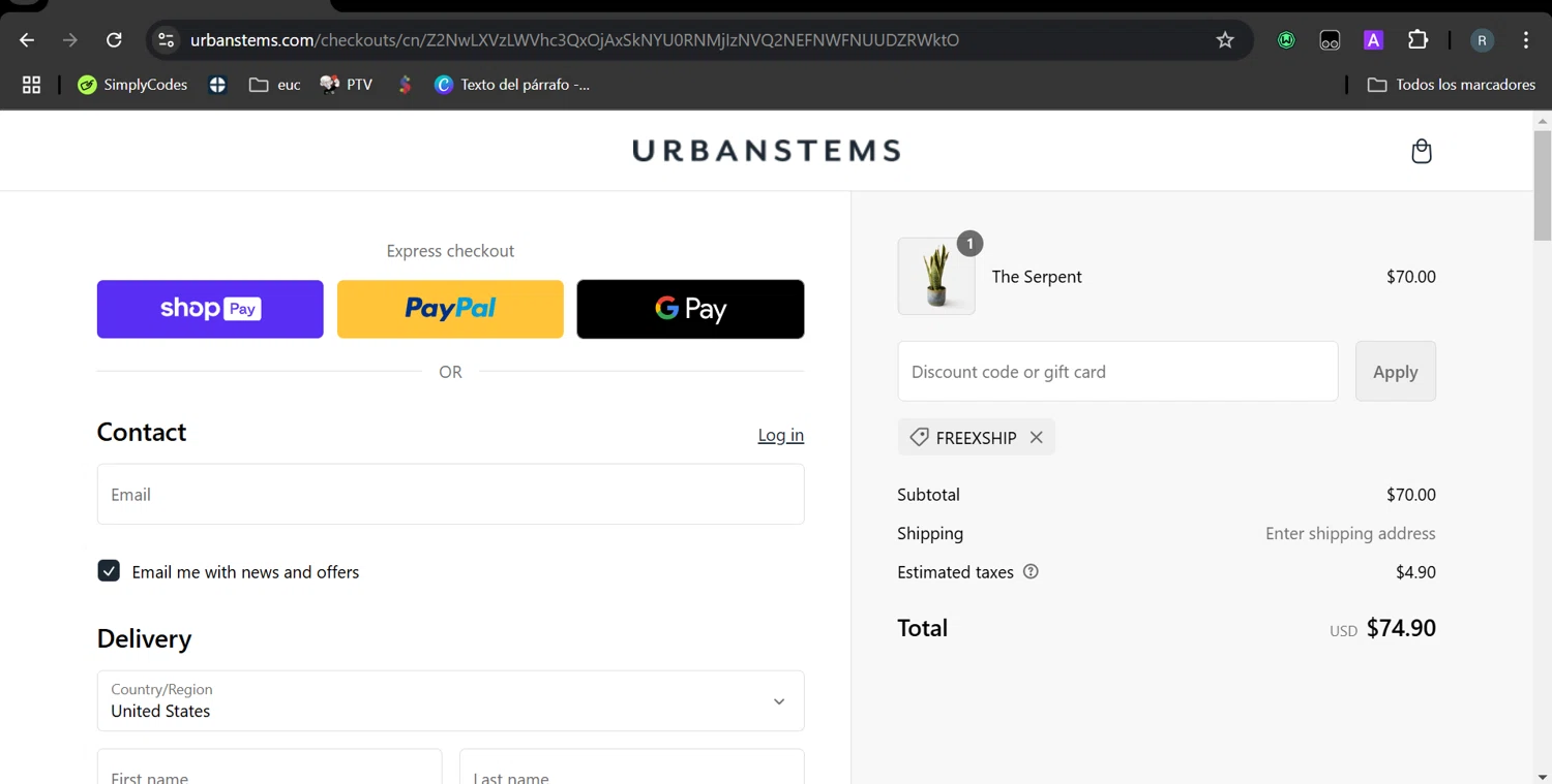 where to use Urbanstems promo code box