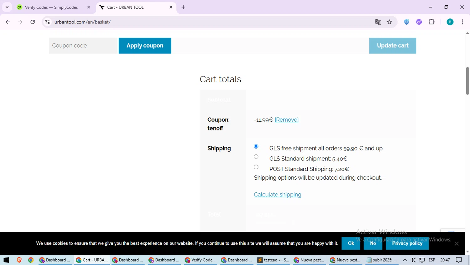 Urbantool promo code screenshot showing code TENOFF applied at Urbantool checkout page. Uploaded by SimplyCodes community member QuestScholar5572 on Jun 19, 2025