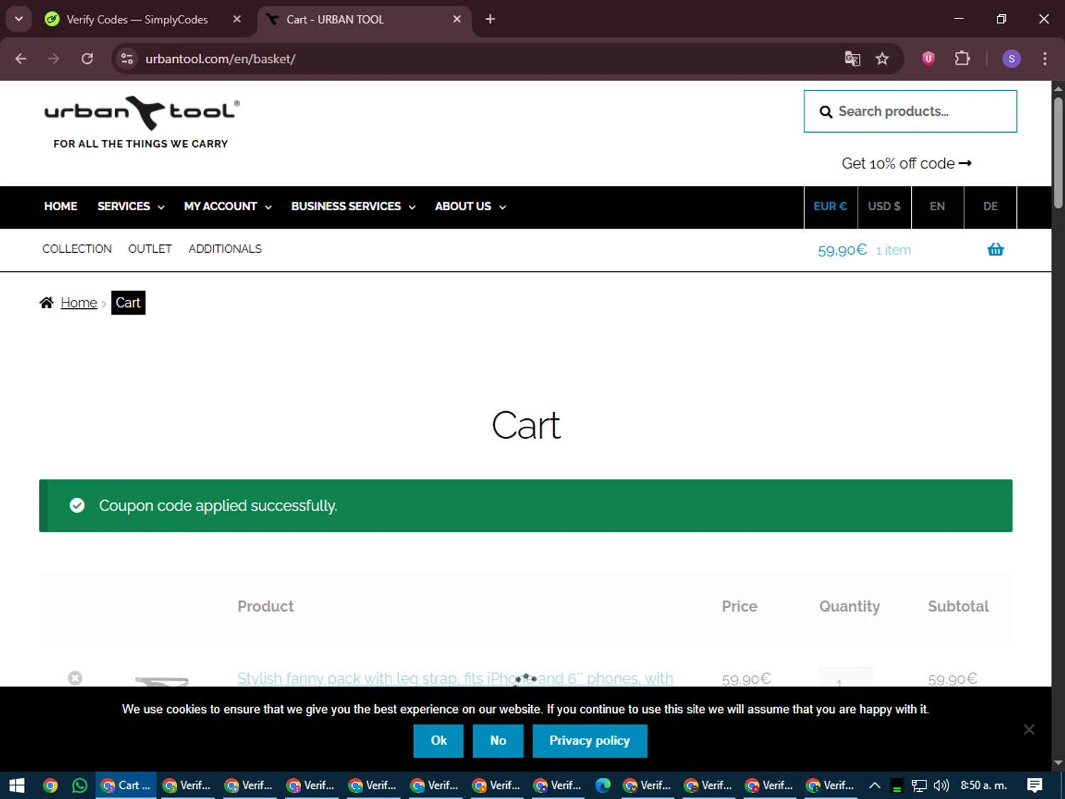 Urbantool checkout page showing Urbantool promo code box | Screenshot taken by SimplyCodes community member on Jun 28, 2025