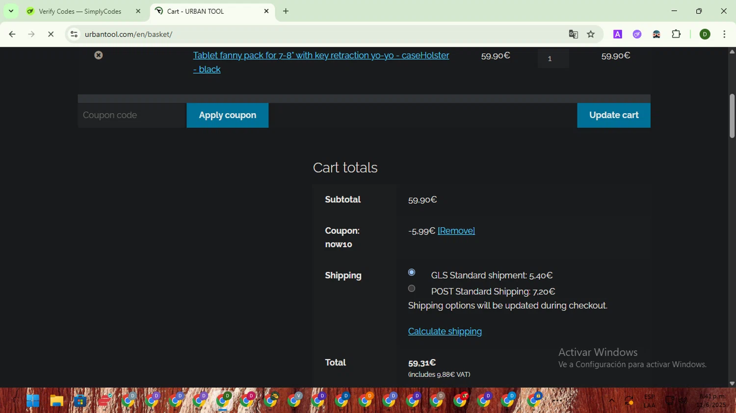 Urbantool promo code screenshot showing code NOW10 applied at Urbantool checkout page. Uploaded by SimplyCodes community member BargainGuardian5495 on Jun 12, 2025