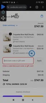 CART20 coupon verification screenshot