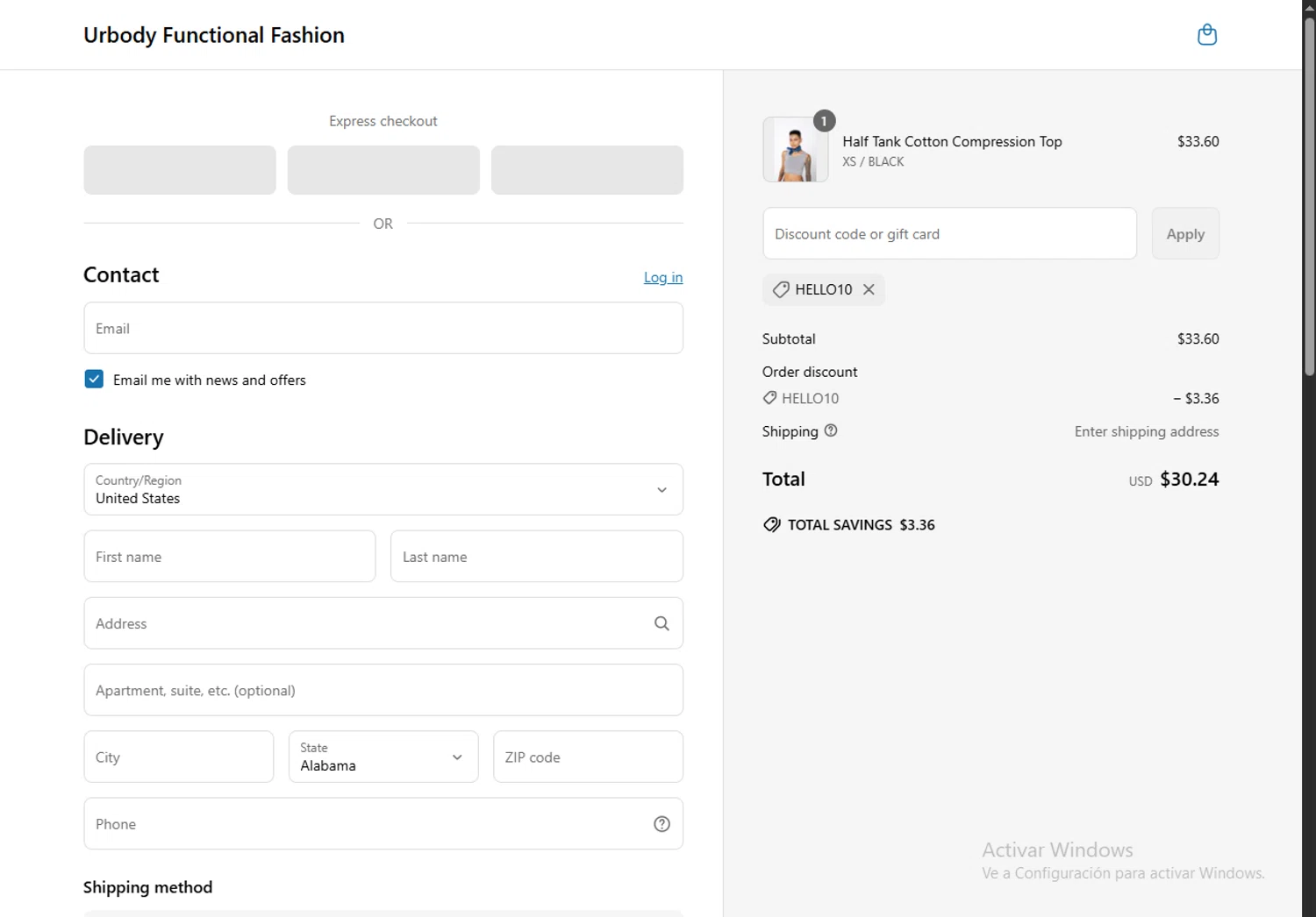Urbody discount code screenshot showing code HELLO10 applied at Urbody checkout page. Uploaded by SimplyCodes community member SwiftPhoenix267 on Jun 17, 2025