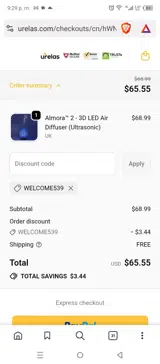 WELCOME539 coupon verification screenshot