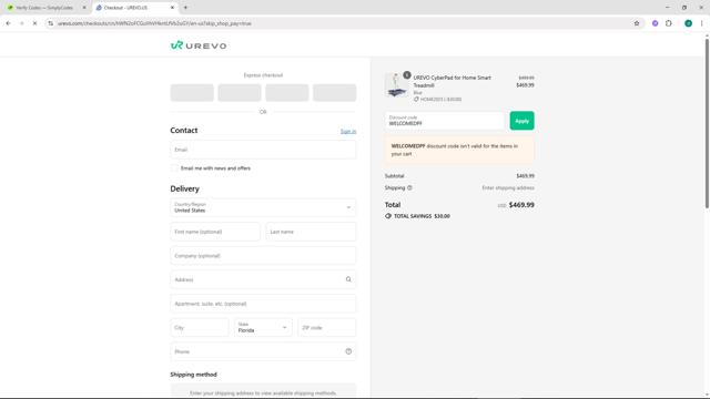 Urevo checkout page showing Urevo discount code box | Screenshot taken by SimplyCodes community member on Sep 10, 2025