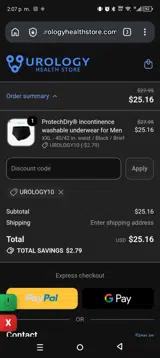 Urology Health Store coupon verification screenshot