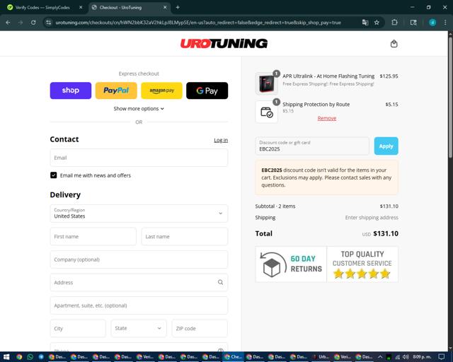 UroTuning checkout page showing UroTuning discount code box | Screenshot taken by SimplyCodes community member on Sep 5, 2025