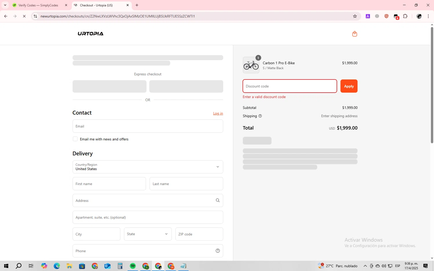 Urtopia discount code screenshot showing code 200PRO applied at Urtopia checkout page. Uploaded by SimplyCodes community member CleverFalcon4891 on Apr 18, 2025