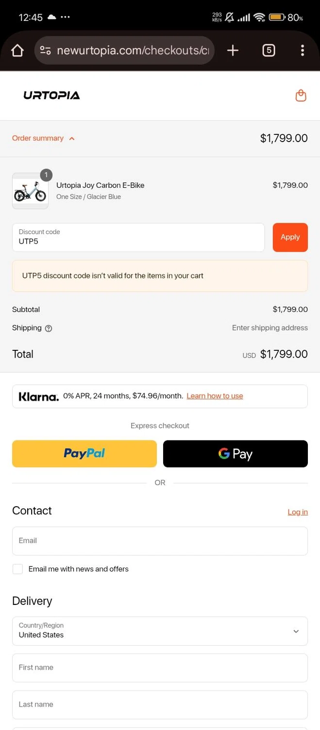 Urtopia checkout page showing Urtopia discount code box | Screenshot taken by SimplyCodes community member on Sep 3, 2025