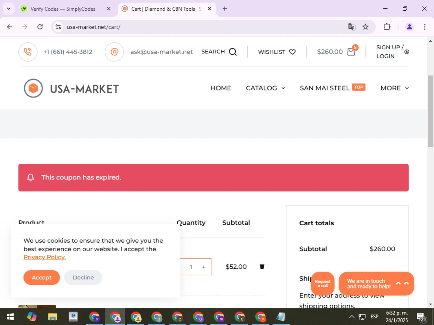 USA-Market promo code screenshot showing code CHRISTMAS applied at USA-Market checkout page. Uploaded by SimplyCodes community member ExtraordinaryPro8536 on Jan 24, 2025