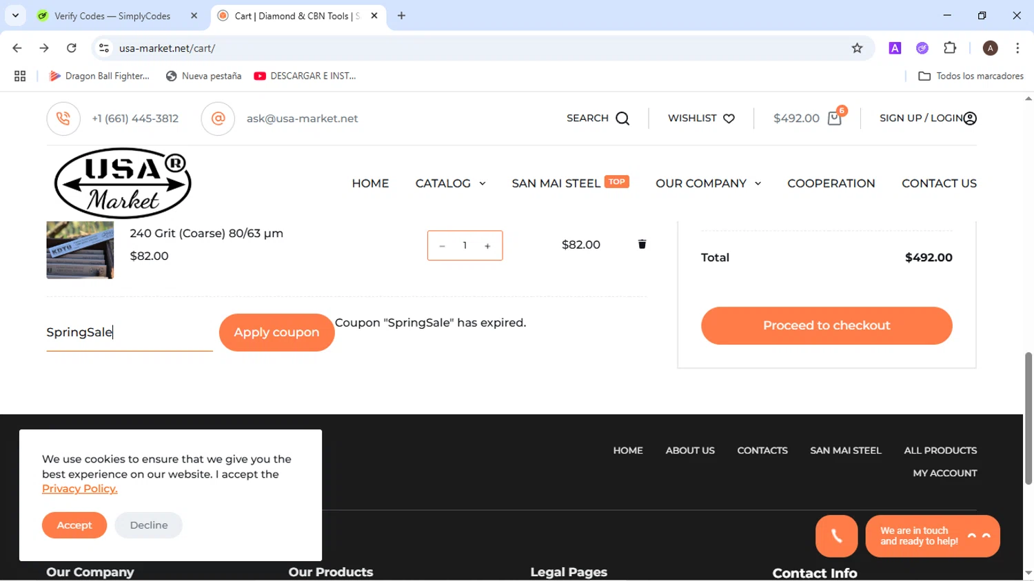 USA-Market promo code screenshot showing code SpringSale applied at USA-Market checkout page. Uploaded by SimplyCodes community member BudgetMaven6078 on Jun 15, 2025