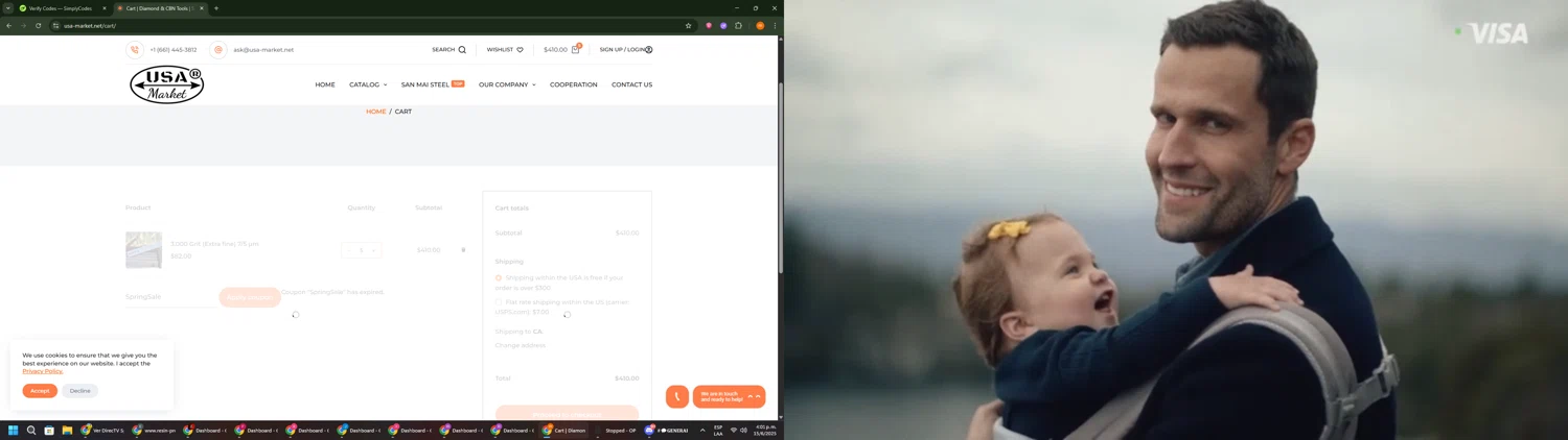 USA-Market promo code screenshot showing code SpringSale applied at USA-Market checkout page. Uploaded by SimplyCodes community member Davoxeneixe on Jun 15, 2025