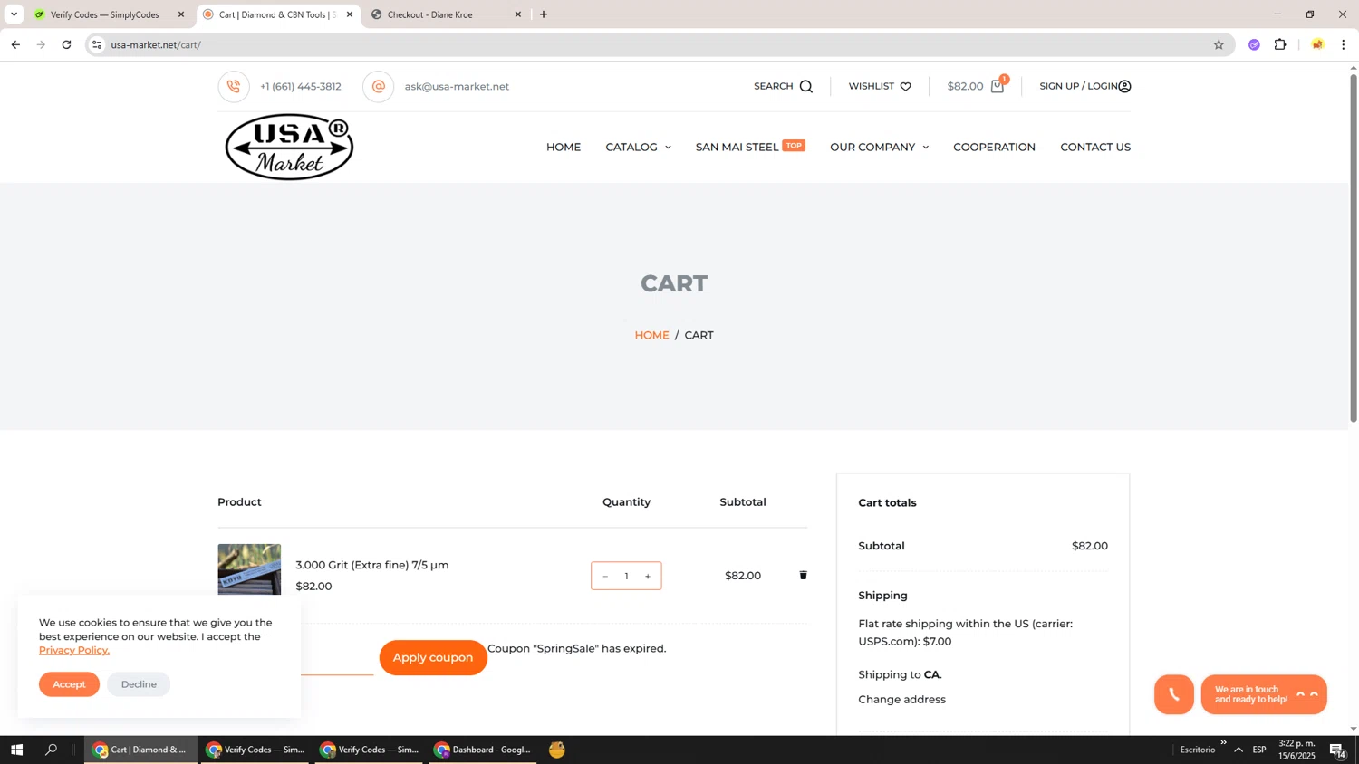 USA-Market promo code screenshot showing code SpringSale applied at USA-Market checkout page. Uploaded by SimplyCodes community member Richard251 on Jun 15, 2025