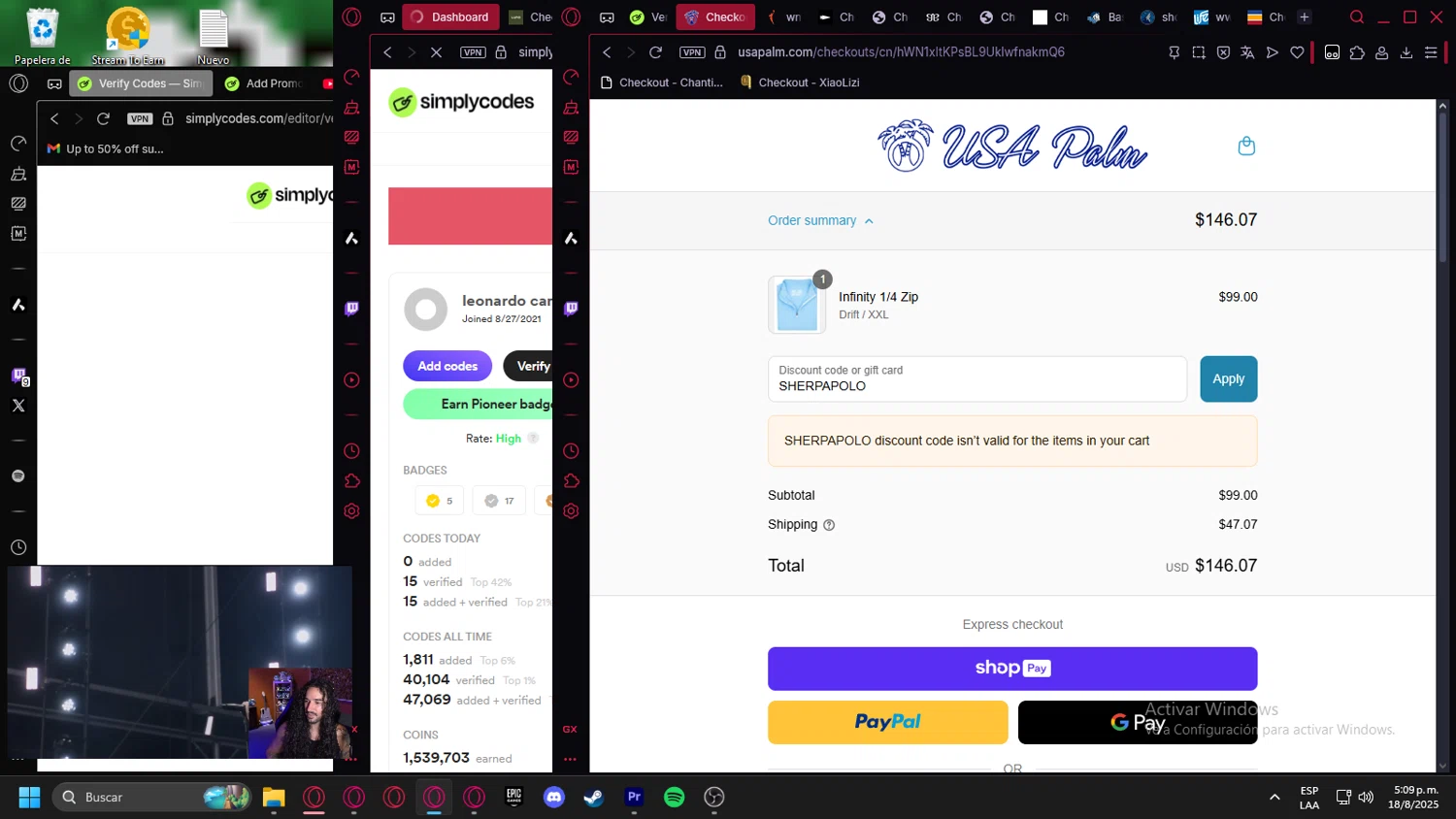 USA Palm discount code screenshot showing code SHERPAPOLO applied at USA Palm checkout page. Uploaded by SimplyCodes community member Halanweik on Aug 18, 2025