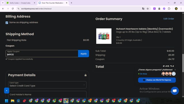 World Pet Express checkout page showing World Pet Express coupon code box | Screenshot taken by SimplyCodes community member on Jun 13, 2025