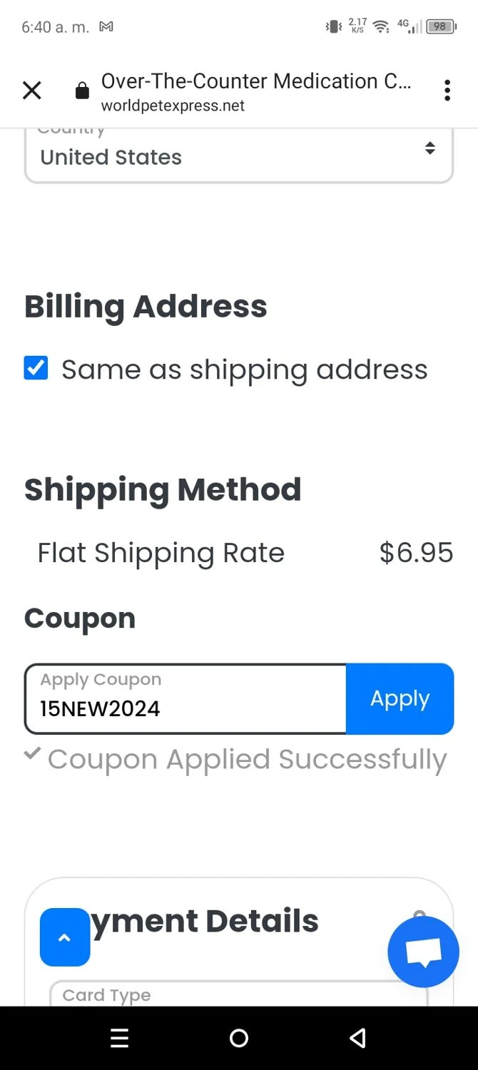 where to use WorldPetExpress promo code box