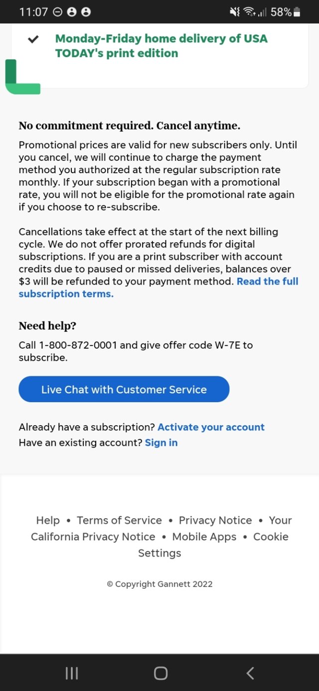 USA TODAY checkout page showing USA TODAY promo code box | Screenshot taken by SimplyCodes community member on Feb 22, 2022