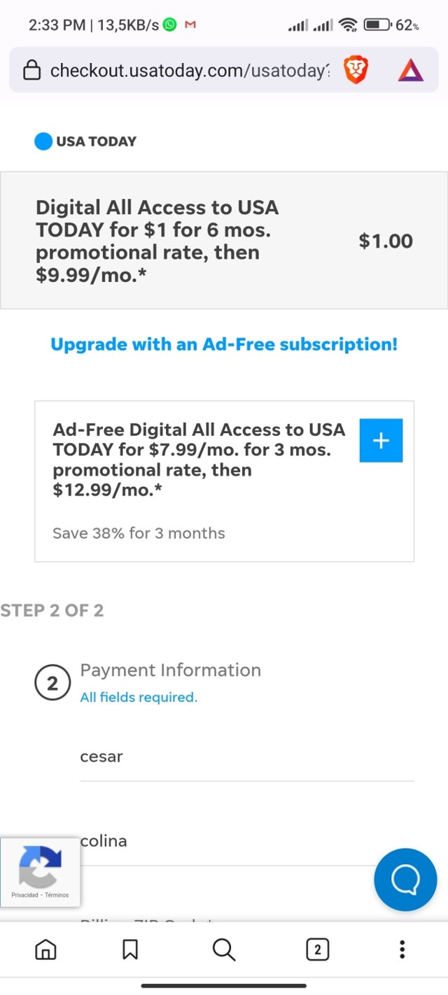 USA TODAY checkout page showing USA TODAY promo code box | Screenshot taken by SimplyCodes community member on Mar 23, 2022