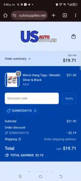 SUNNYDAY10 coupon verification screenshot