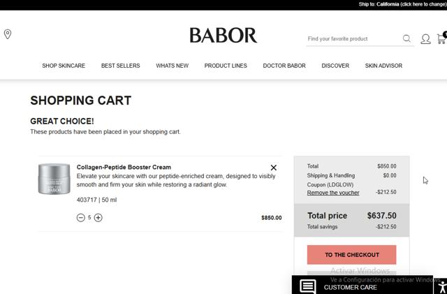 BABOR checkout page showing BABOR coupon code box | Screenshot taken by SimplyCodes community member on Sep 7, 2025