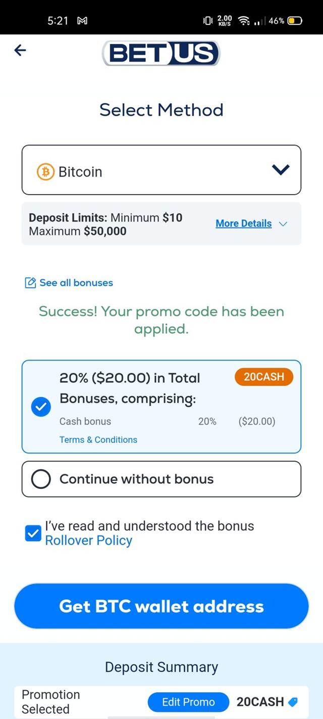 BetUS checkout page showing BetUS promo code box | Screenshot taken by SimplyCodes community member on Aug 21, 2025