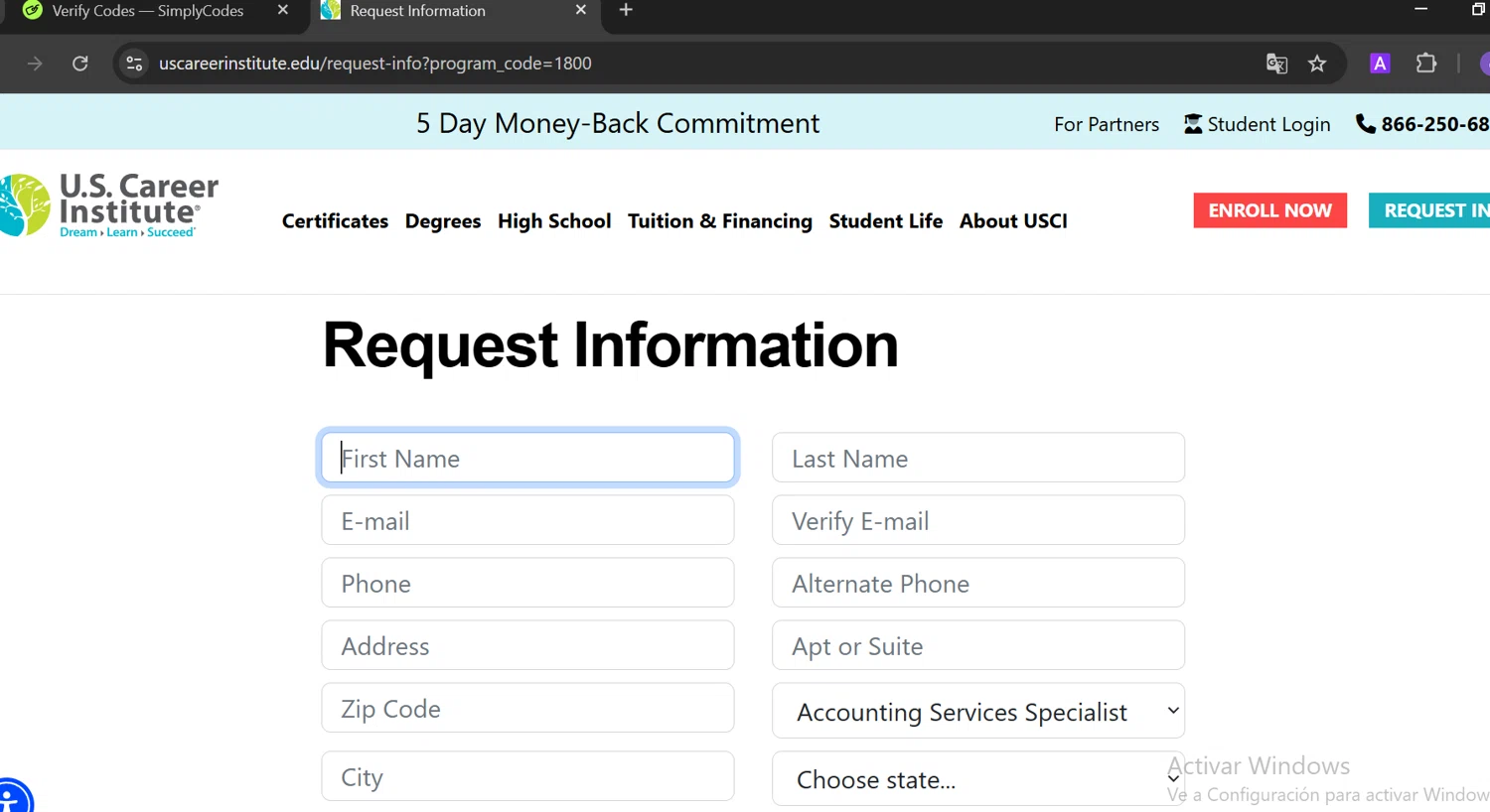 U.S. Career Institute promo code screenshot showing code holiday applied at U.S. Career Institute checkout page. Uploaded by SimplyCodes community member CoinOwl5103 on Feb 26, 2025